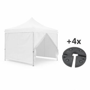 Tonnelle pliable de 9 mètre scarré blanche avec ses 4 poids de lestage en fonte