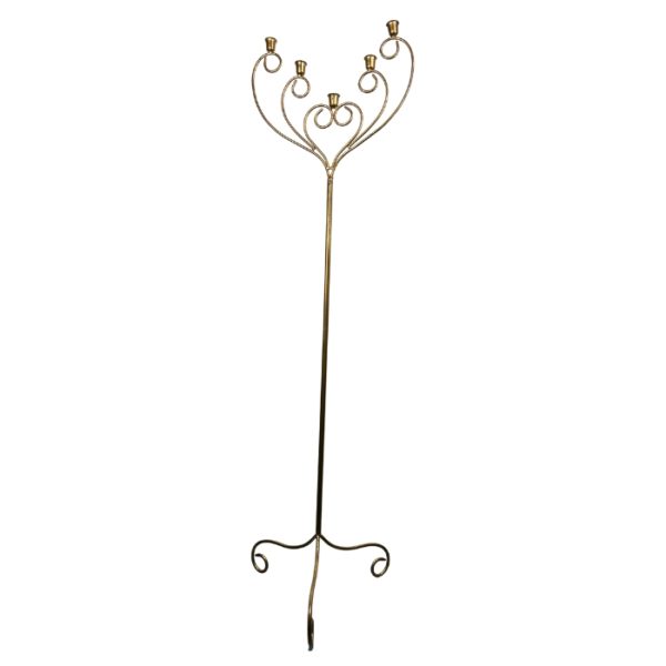 Haut chandelier dore à 5 branches pour cierges d'Eglise
