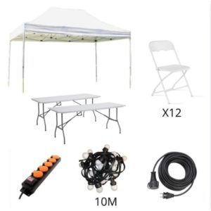 kit avec barnum et mobilier, et matériel électrique