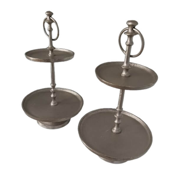 Lot de 2 présentoirs argentés pour desserts ou aliments