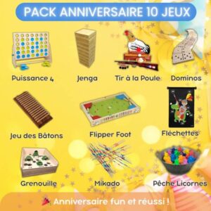 Lot de 10 jeux en bois et jeux de kermesse pour un anniversaire d'enfant en Bretagne