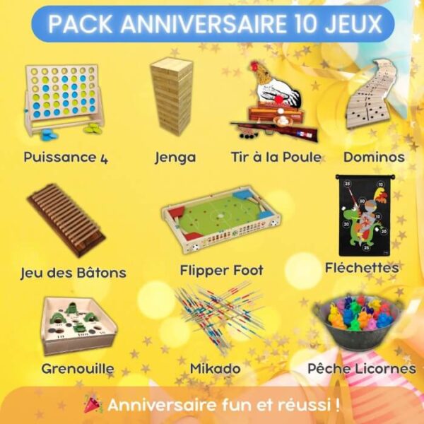 Lot de 10 jeux en bois et jeux de kermesse pour un anniversaire d'enfant en Bretagne